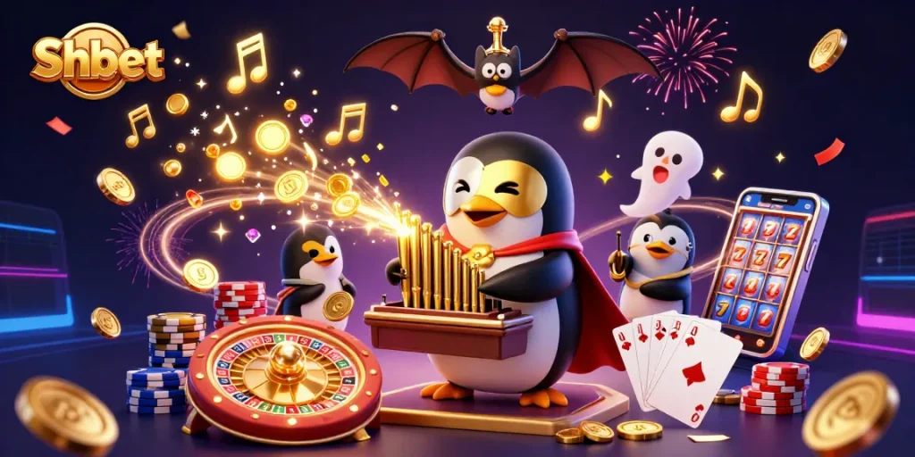 Experience the excitement at Shbet with golden coins cascading from the organ as the phantom penguin plays.