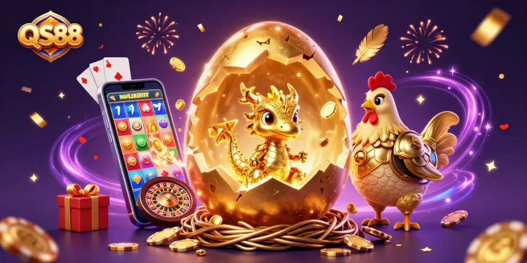 Engage with QS88 and spin the reels of excitement with golden dragon and poker chips.